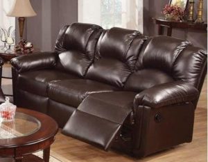 4. Poundex Espresso Bonded Leather Reclining Motion Sofa
